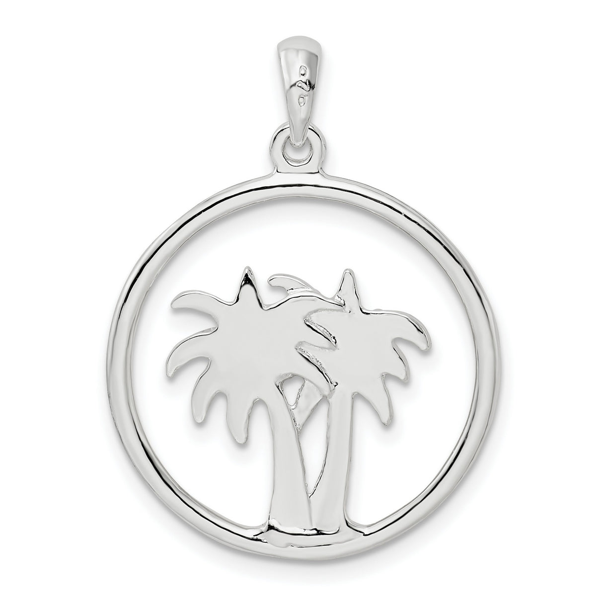 Sterling Silver Palm Tree Pendant with Double Palm Design, Tropical Island Theme Jewelry