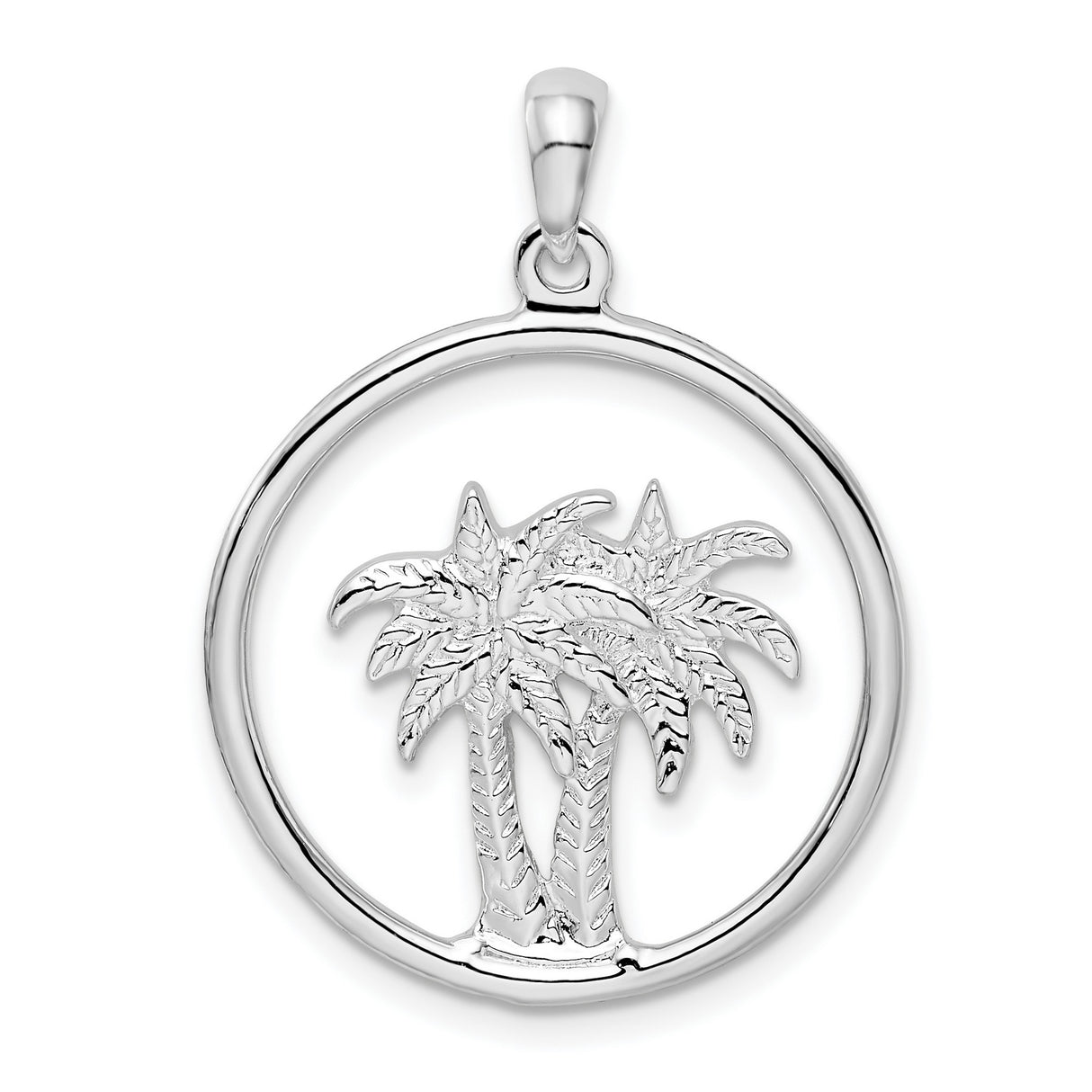 Sterling Silver Palm Tree Pendant with Double Palm Design, Tropical Island Theme Jewelry