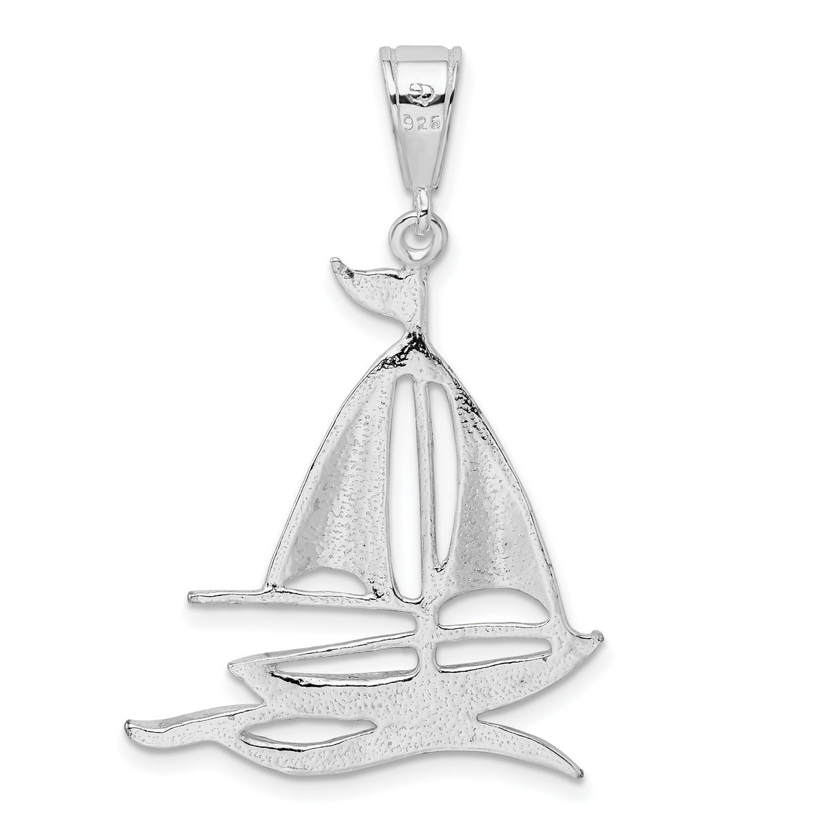 Sterling Silver Sailboat Pendant with Wave Detail, Nautical Open Design for Ocean Lovers