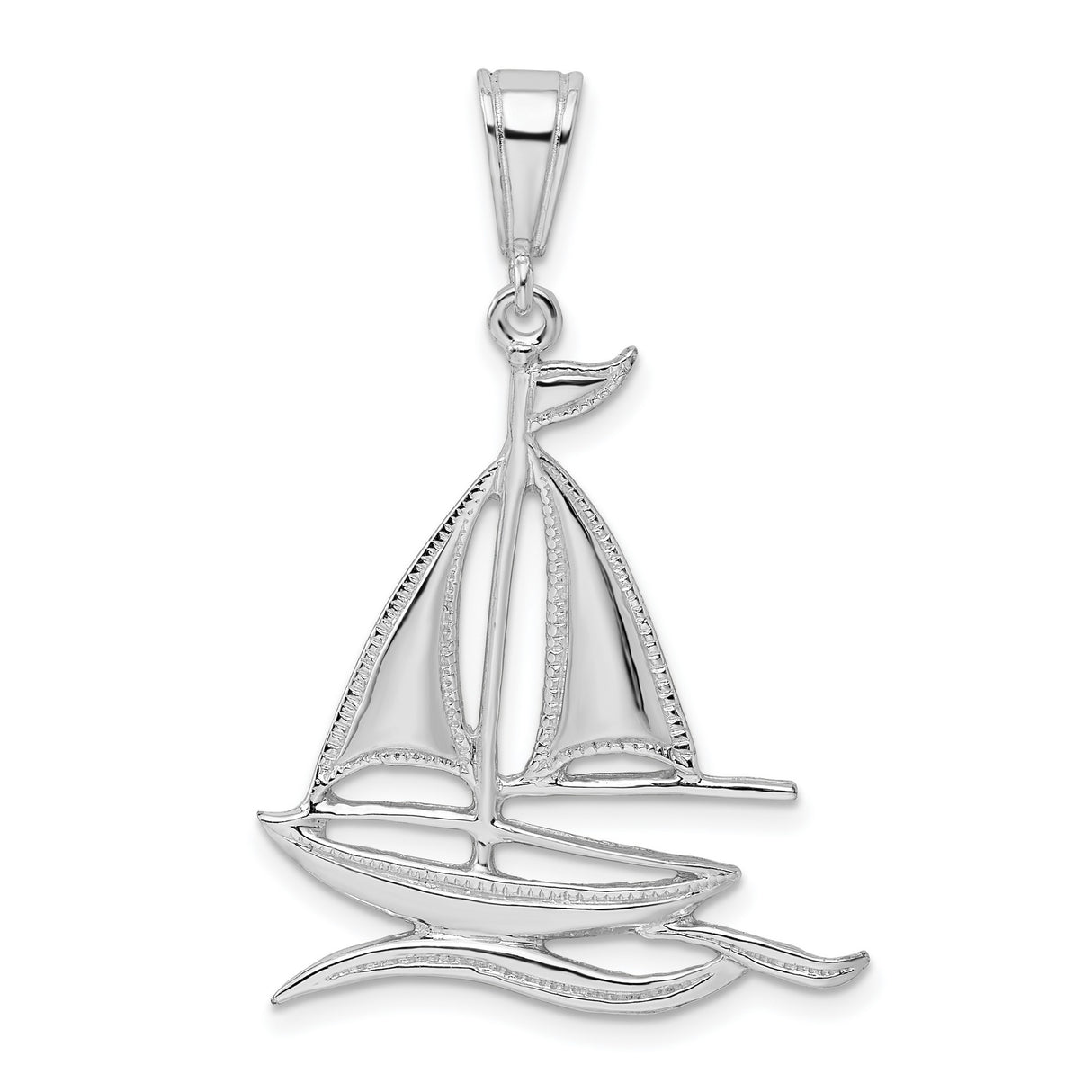 Sterling Silver Sailboat Pendant with Wave Detail, Nautical Open Design for Ocean Lovers