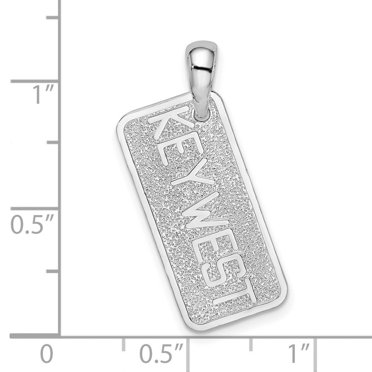 Sterling Silver Dog Tag Pendant with KEY WEST Lettering, Textured Travel Souvenir Charm