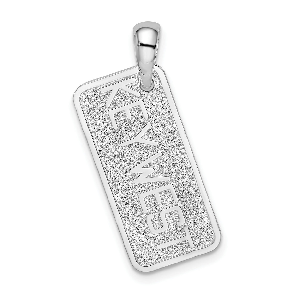 Sterling Silver Dog Tag Pendant with KEY WEST Lettering, Textured Travel Souvenir Charm