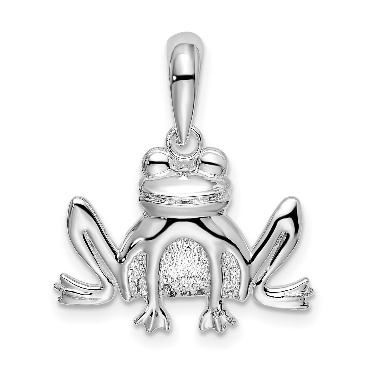 Sterling Silver Frog Pendant with Polished and Textured Finish, Nature-Inspired Animal Jewelry
