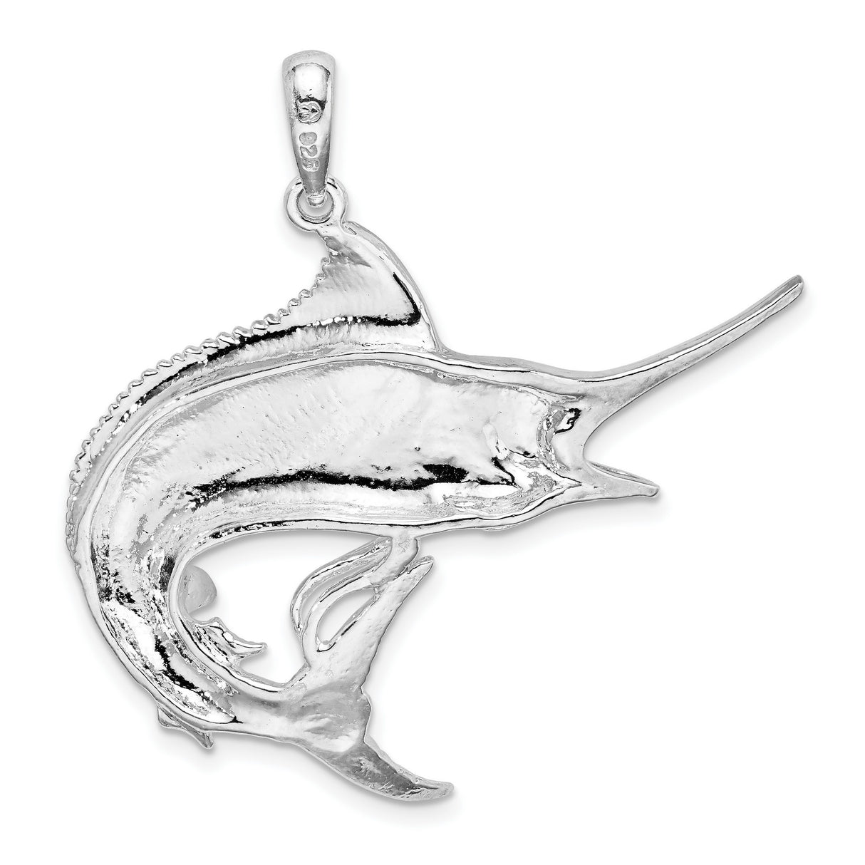 Sterling Silver Marlin Fish Pendant, Detailed Marine Life Nautical Jewelry for Men or Unisex