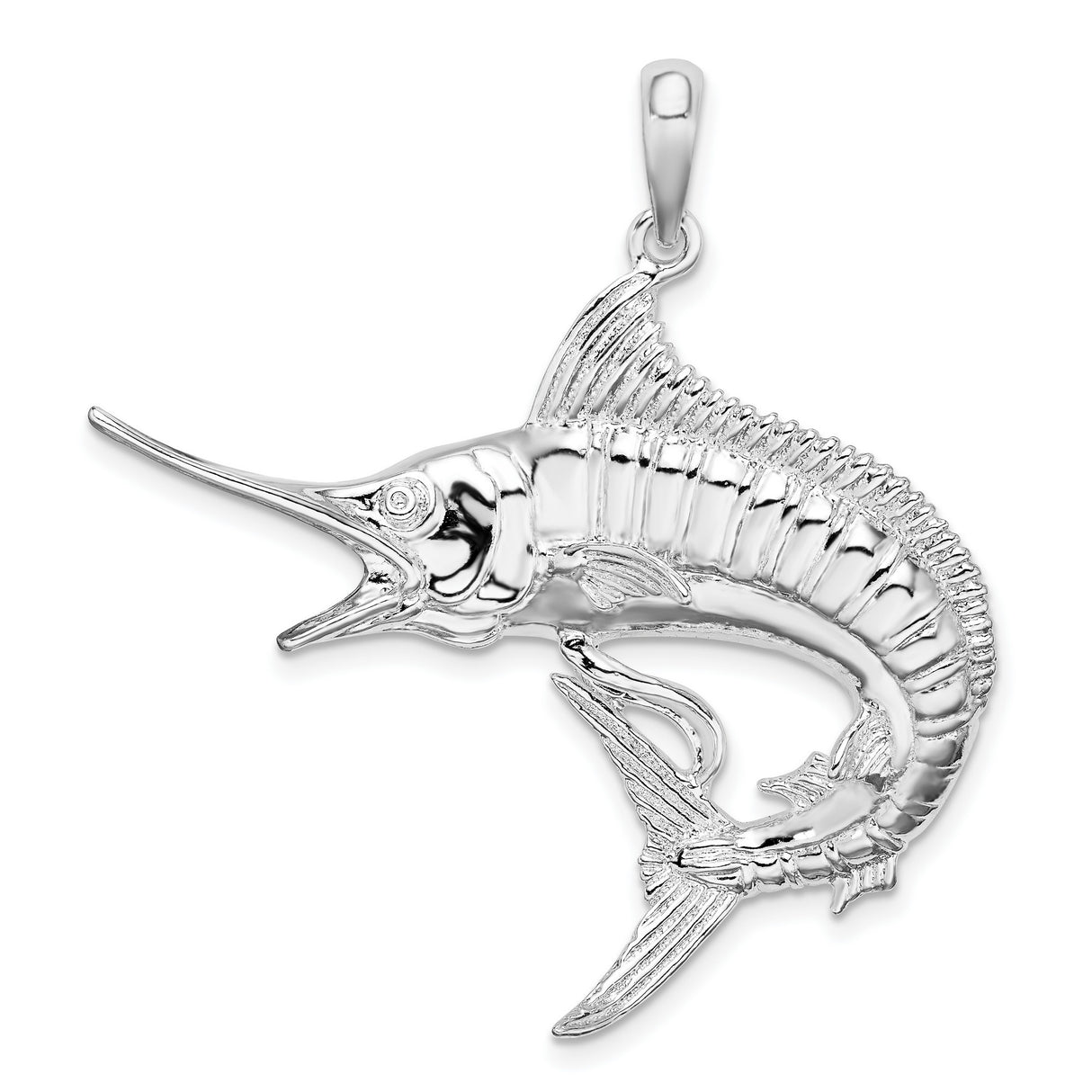 Sterling Silver Marlin Fish Pendant, Detailed Marine Life Nautical Jewelry for Men or Unisex