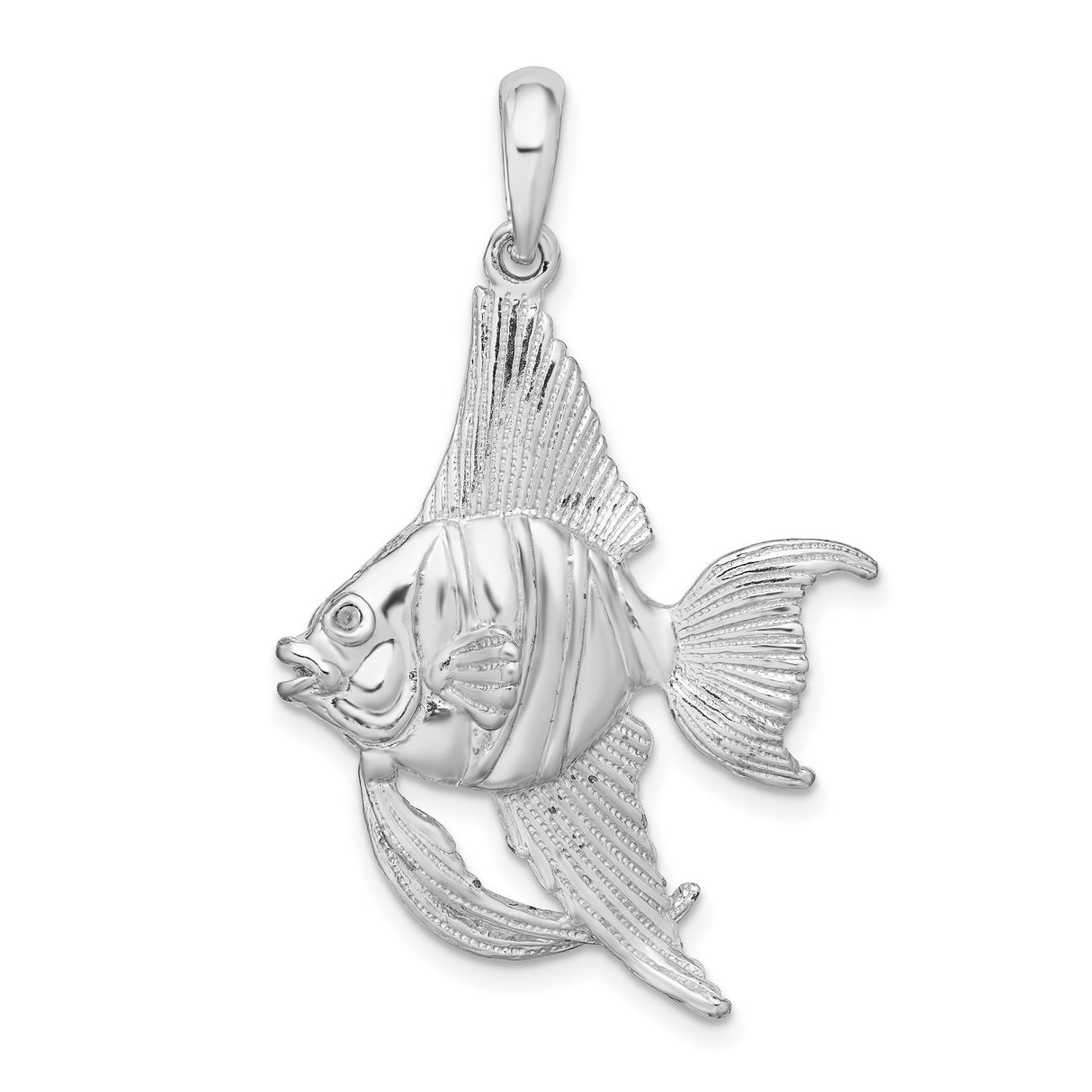 Sterling Silver Angelfish Pendant with Detailed Fins and Ocean Theme Design