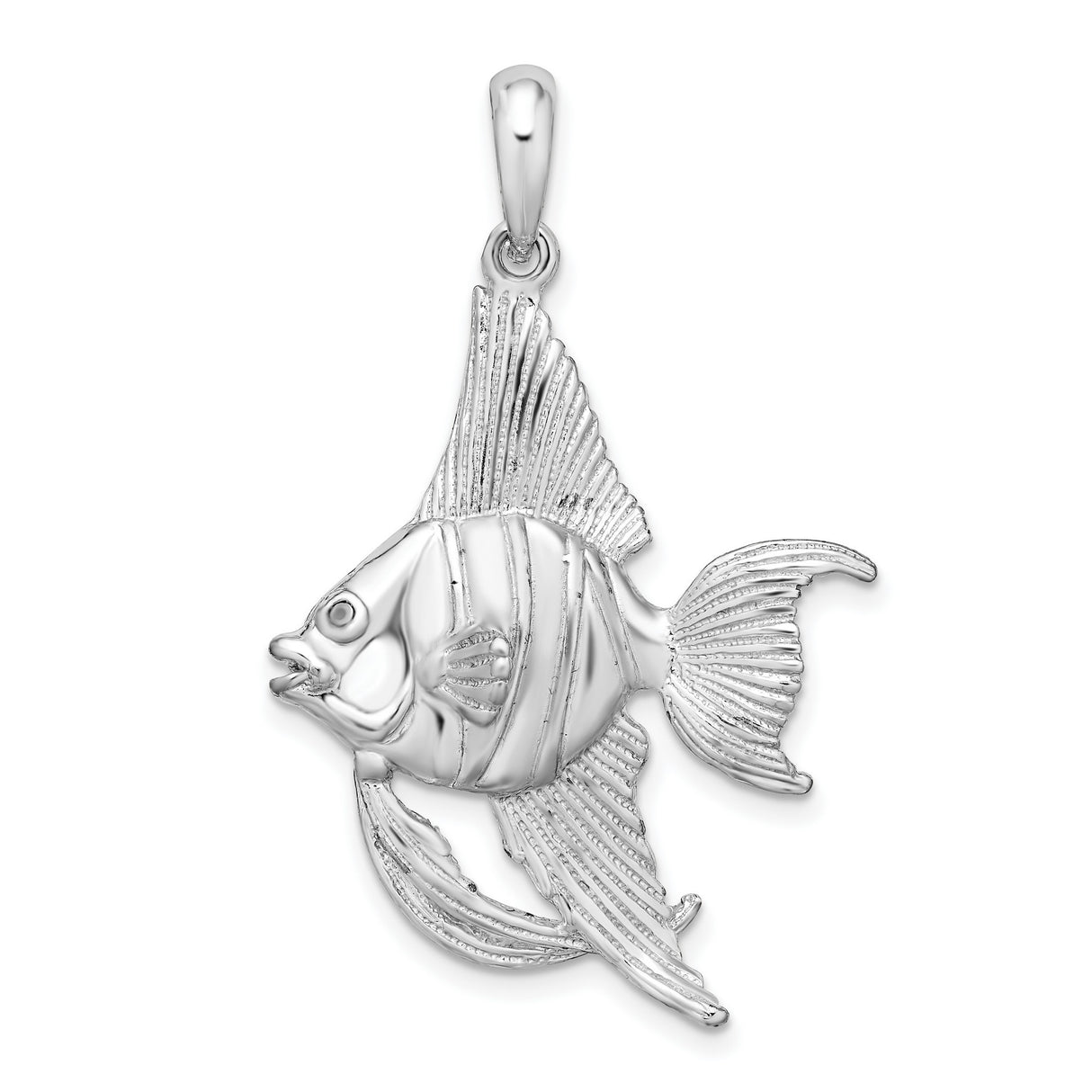 Sterling Silver Angelfish Pendant with Detailed Fins and Ocean Theme Design