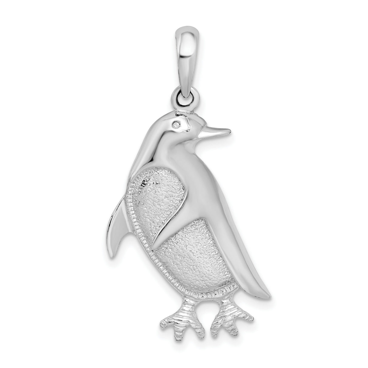 Sterling Silver Penguin Pendant, Textured Animal Charm, Nature-Inspired Wildlife Jewelry