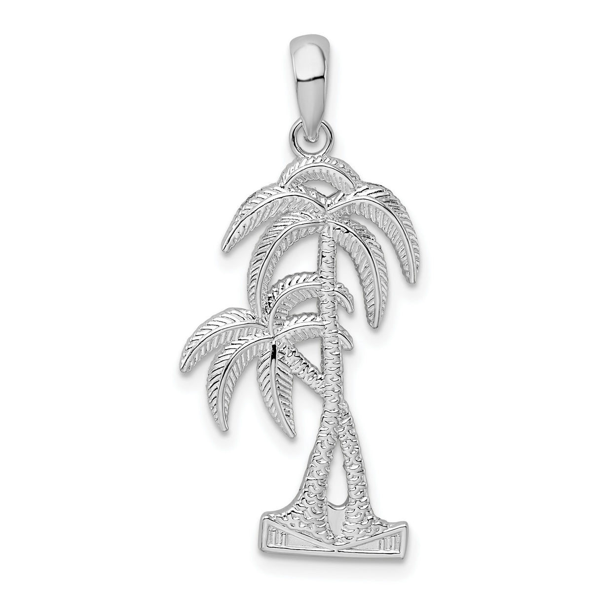 Sterling Silver Palm Tree Pendant with Textured Trunks and Detailed Fronds