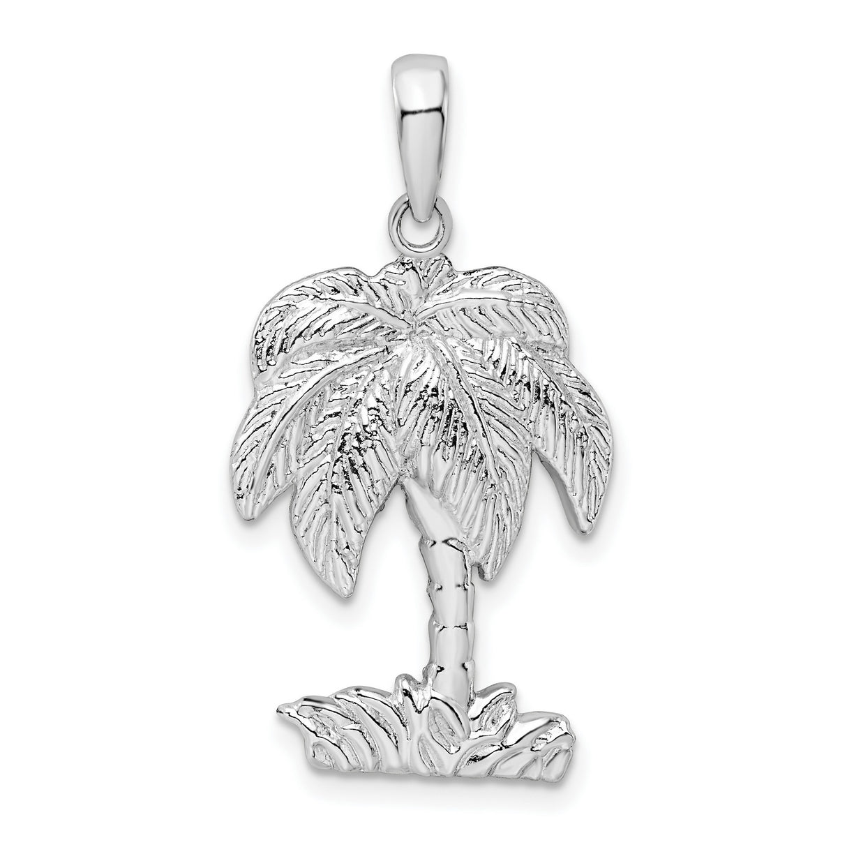 Sterling Silver Palm Pendant with Textured Leaf and Trunk Design, Tropical Island Charm