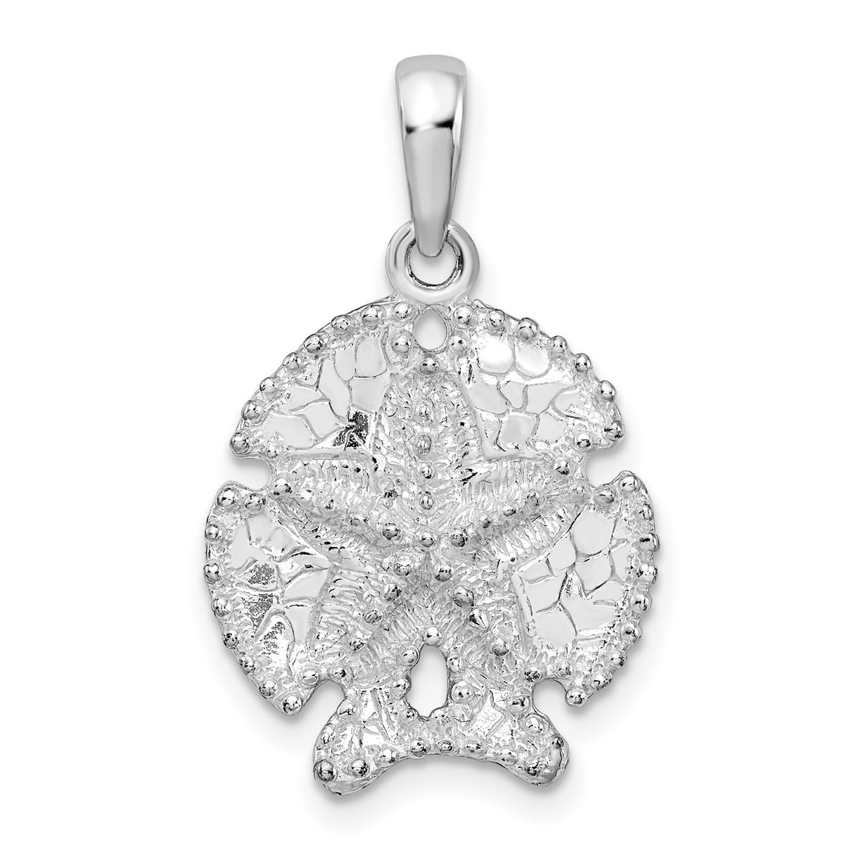 Sterling Silver Sand Dollar Pendant with Star Motif and Textured Coastal Design