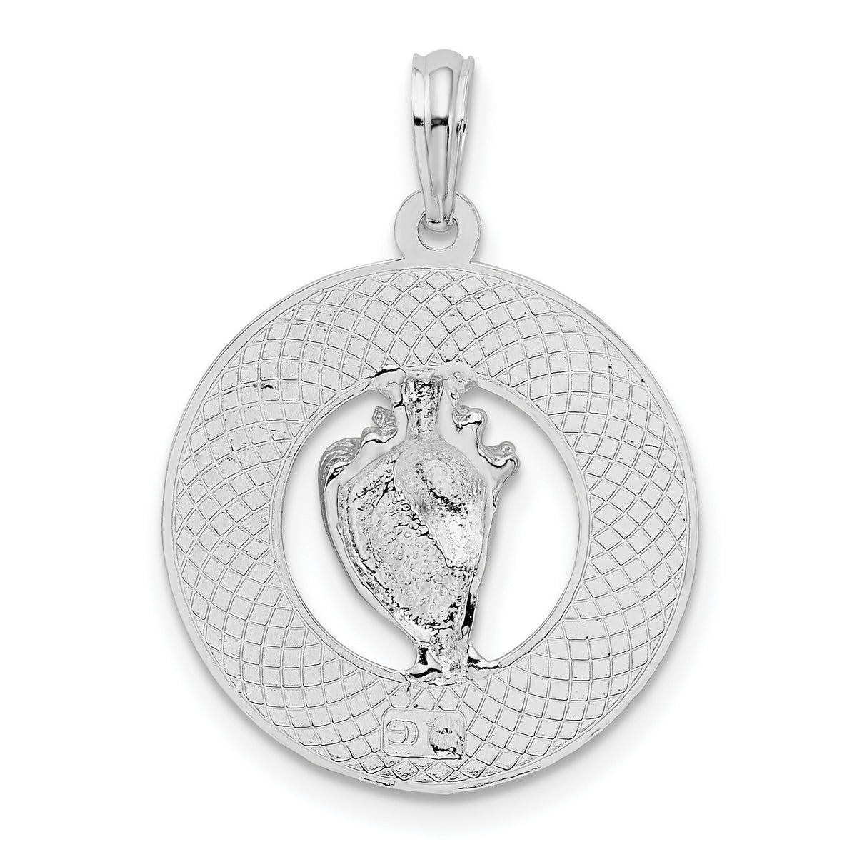 Sterling Silver Round Conch Shell Pendant with Marco Island Engraving, Coastal Beach Charm