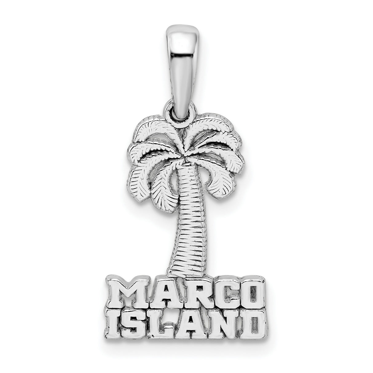 Sterling Silver Palm Tree Pendant with Marco Island Engraving, Tropical Vacation Charm