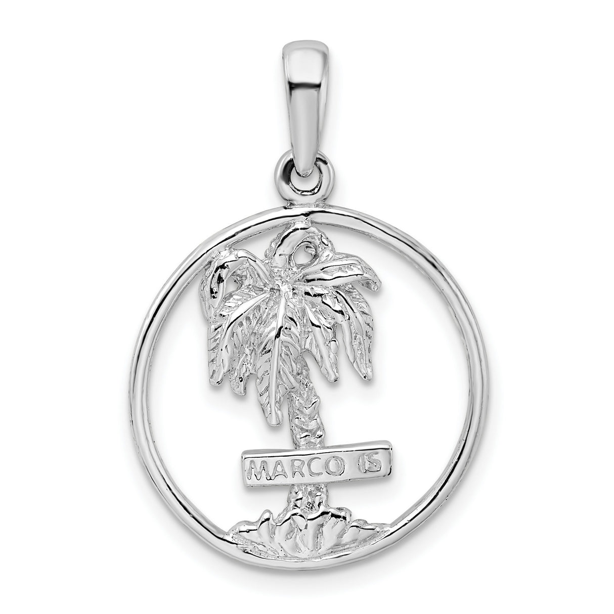 Sterling Silver Palm Tree Pendant with Marco Is Engraving, Tropical Beach Charm