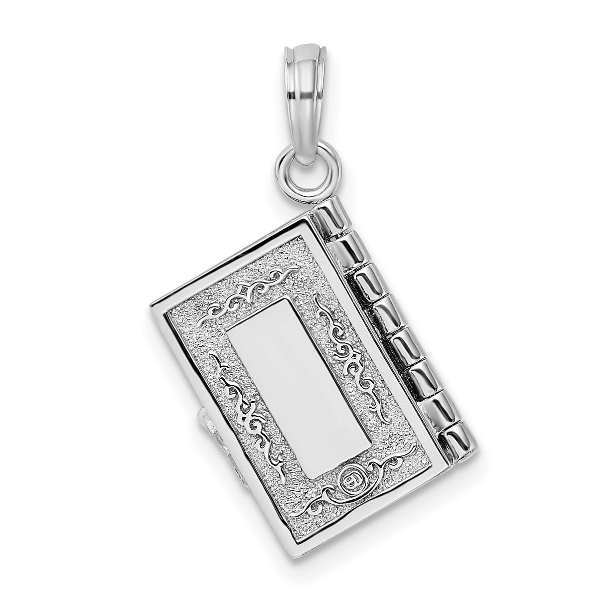 Sterling Silver Holy Bible Pendant with Cross and Ornate Border, Christian Religious Charm