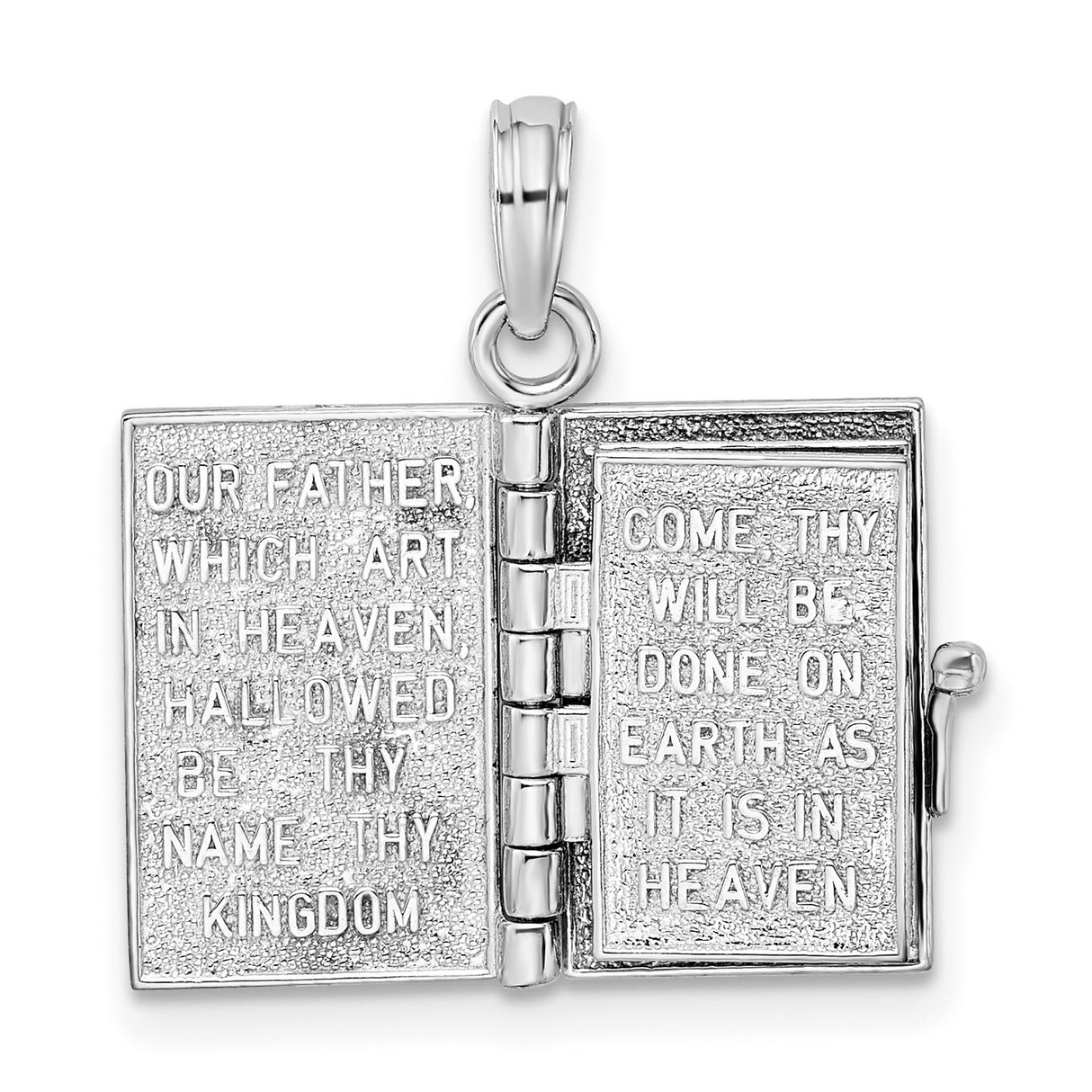 Sterling Silver Holy Bible Pendant with Cross and Ornate Border, Christian Religious Charm
