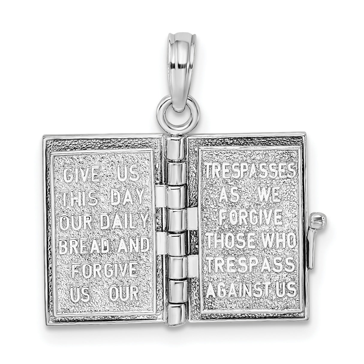 Sterling Silver Holy Bible Pendant with Cross and Ornate Border, Christian Religious Charm