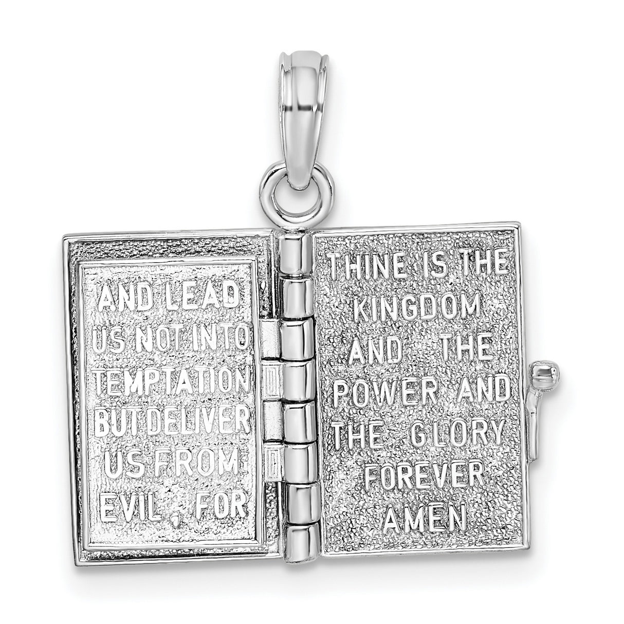 Sterling Silver Holy Bible Pendant with Cross and Ornate Border, Christian Religious Charm