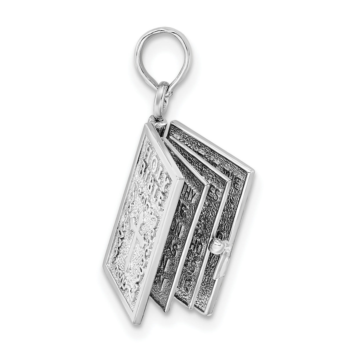 Sterling Silver Holy Bible Pendant with Cross and Ornate Border, Christian Religious Charm