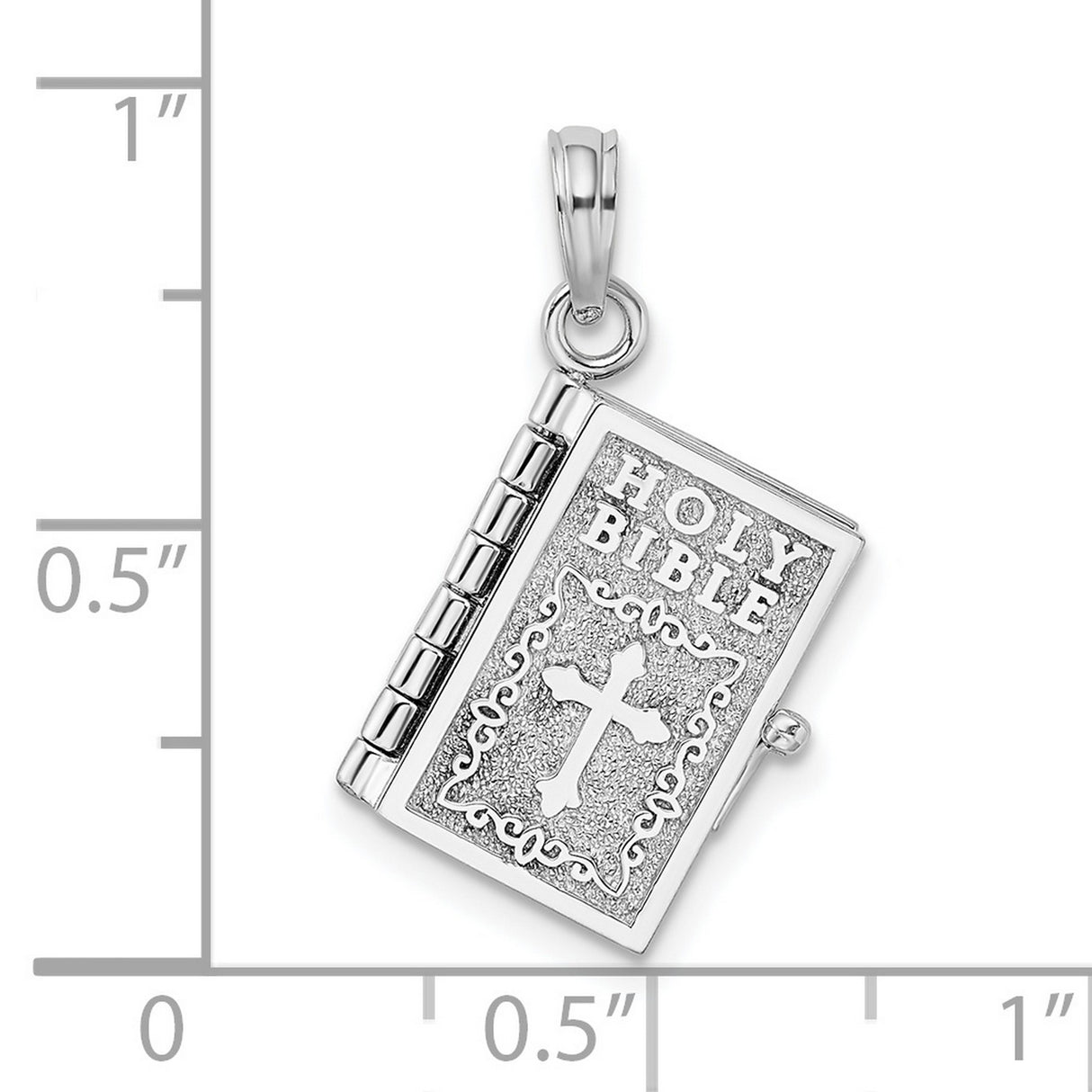 Sterling Silver Holy Bible Pendant with Cross and Ornate Border, Christian Religious Charm