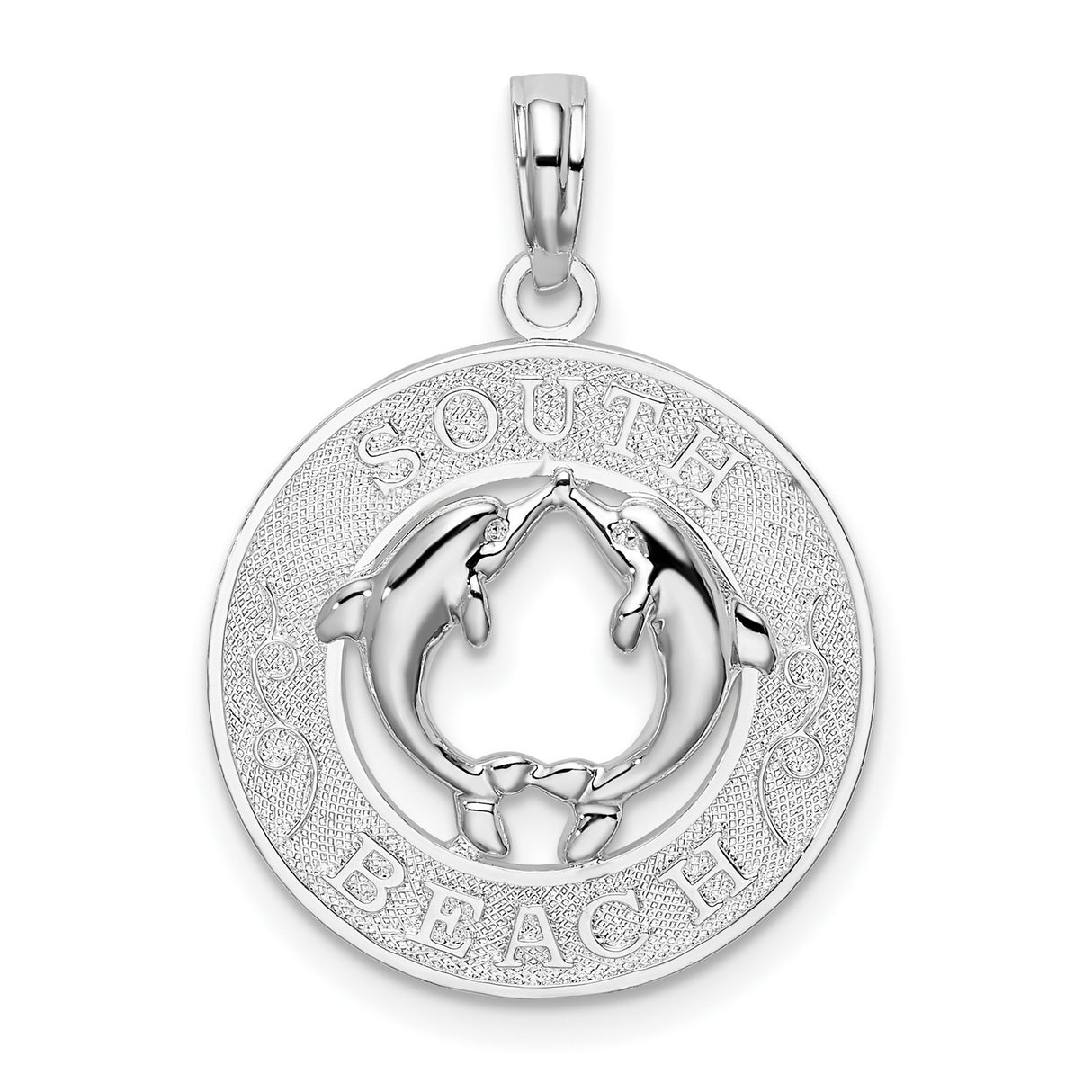 Sterling Silver Dolphin Heart Pendant with Circle Frame, Nautical Ocean Jewelry for Women