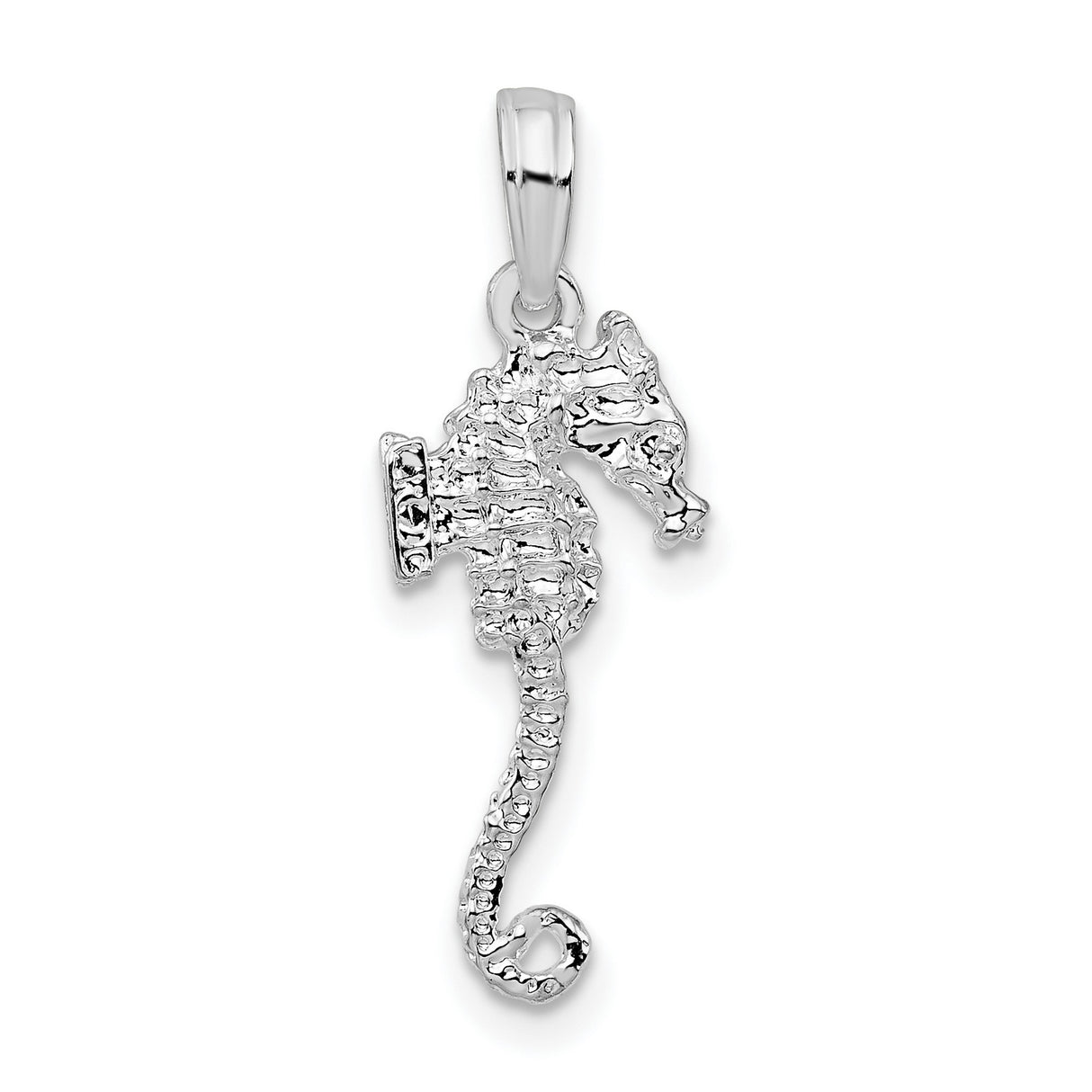 Sterling Silver Seahorse Pendant with Textured Nautical Coastal Design for Women