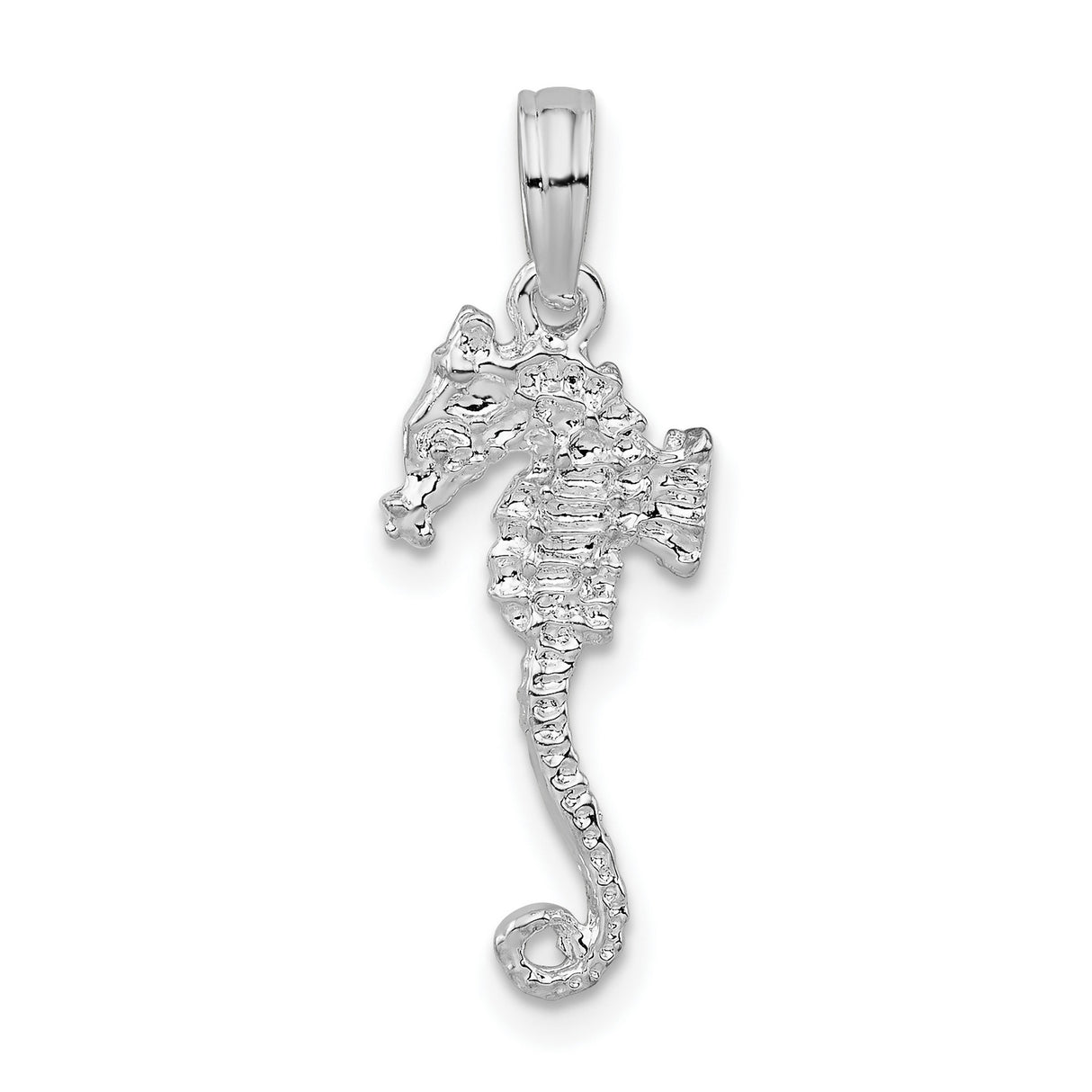 Sterling Silver Seahorse Pendant with Textured Nautical Coastal Design for Women