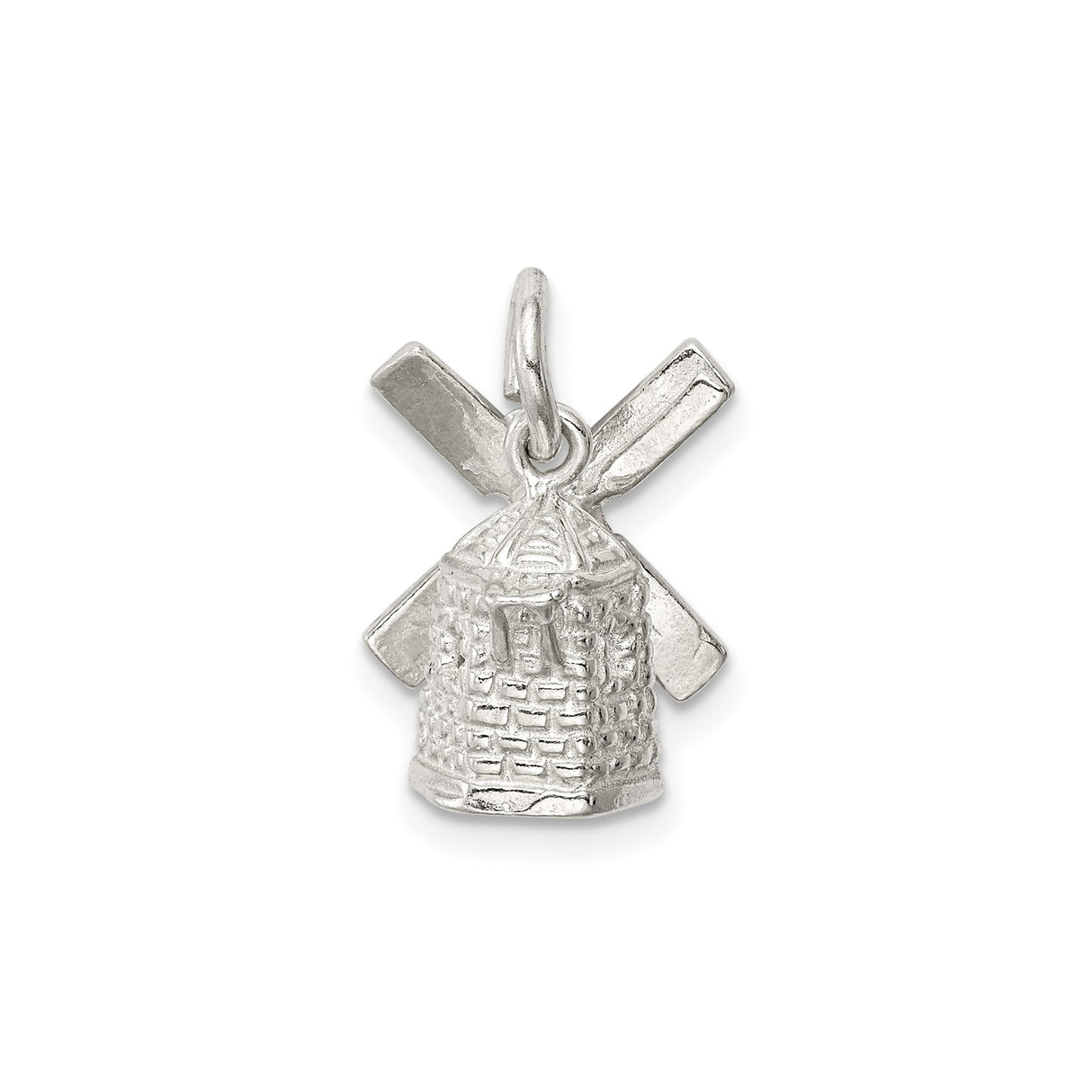 Sterling Silver Windmill Pendant with Textured Building Design, Rustic Dutch Heritage Style
