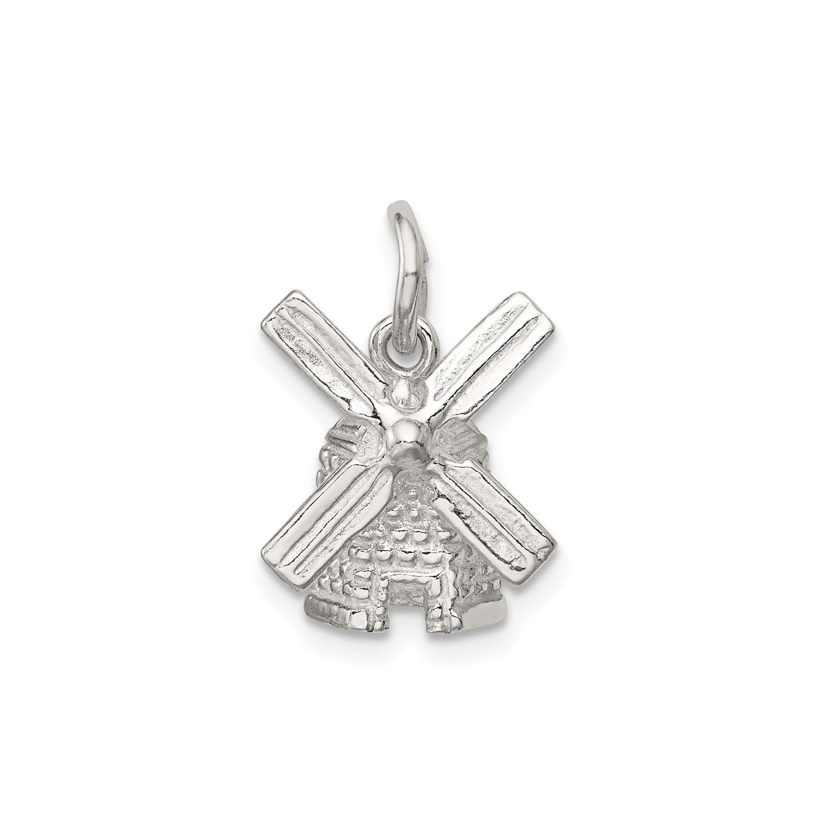 Sterling Silver Windmill Pendant with Textured Building Design, Rustic Dutch Heritage Style
