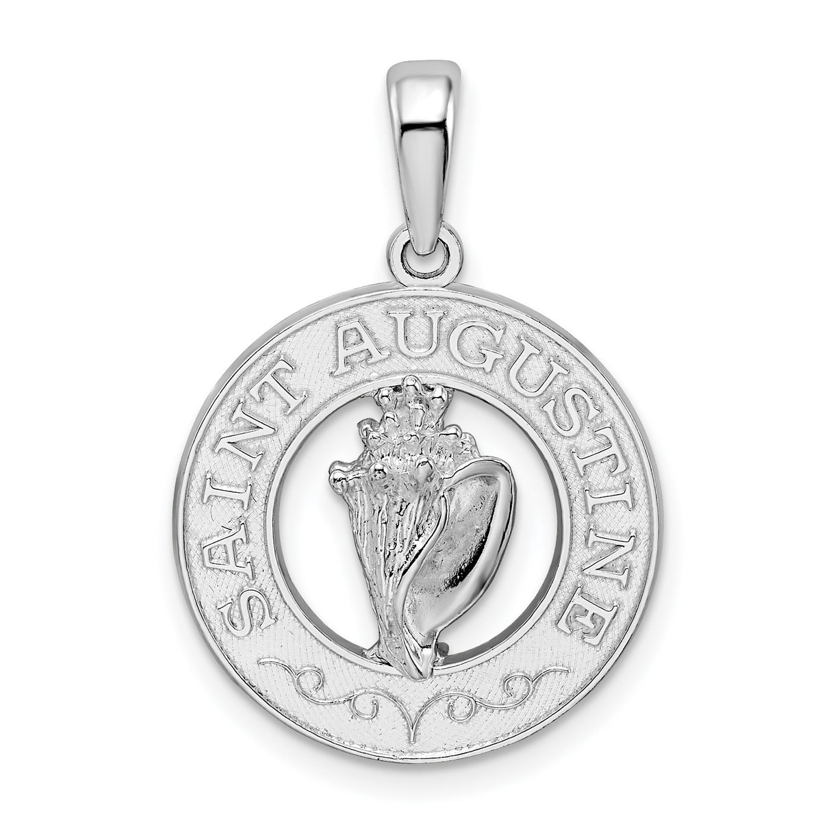 Sterling Silver Saint Augustine Pendant with Shell and Floral Detail, Catholic Medallion