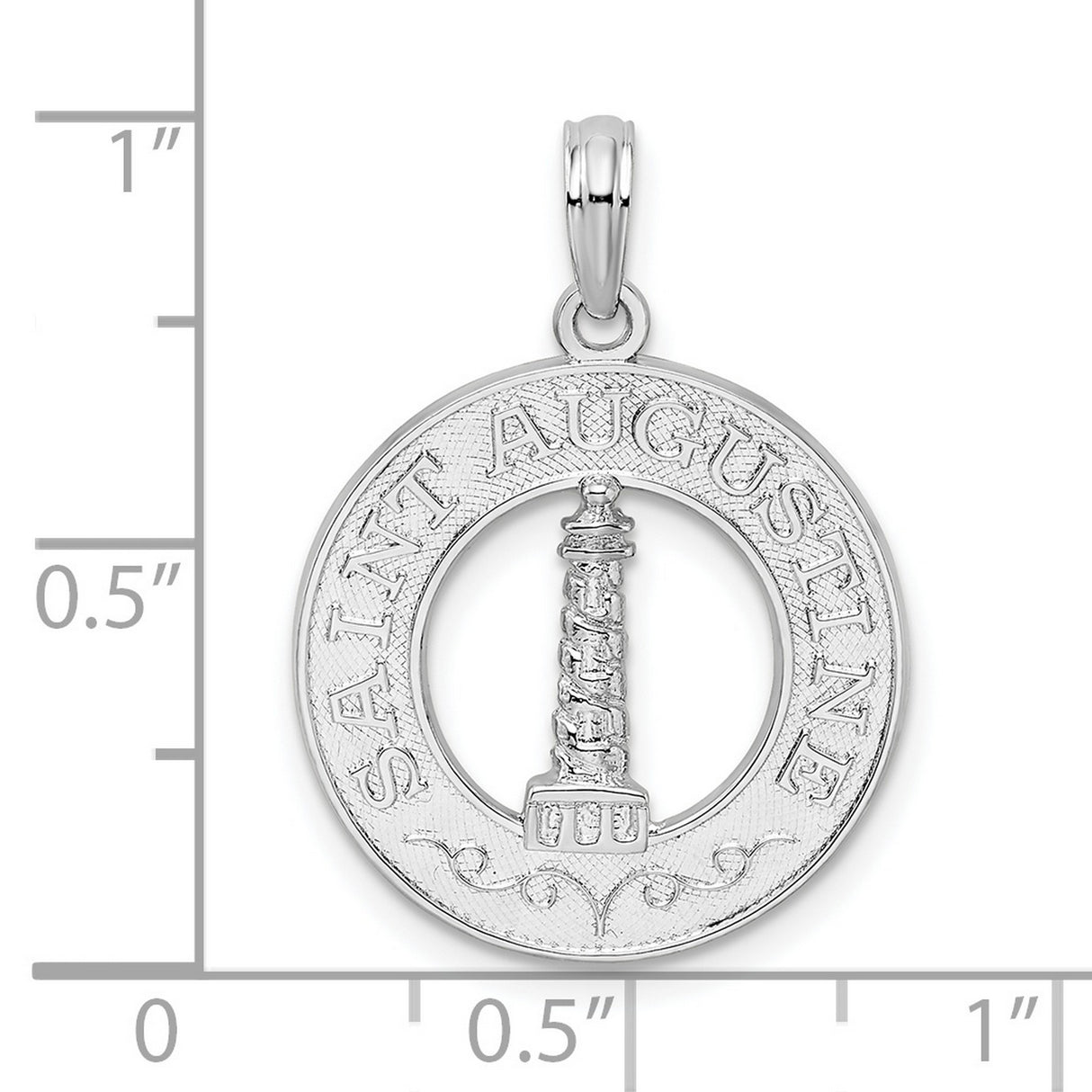 Polished St Augustine with Lighthouse Circle Charm Pendant in Real 925 Sterling Silver
