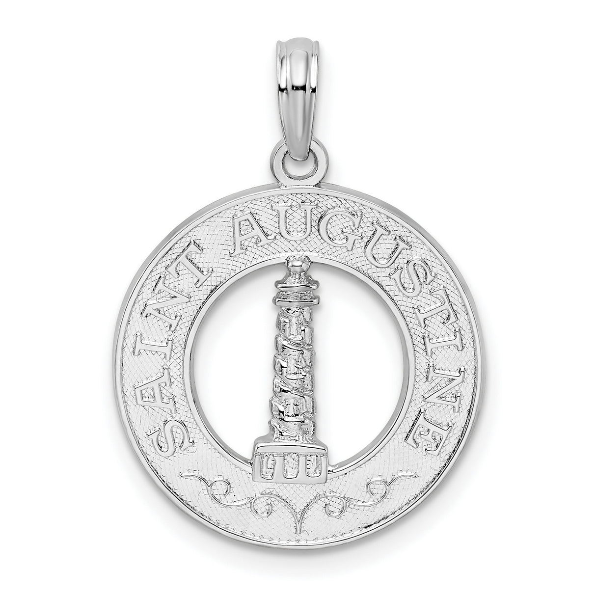 Polished St Augustine with Lighthouse Circle Charm Pendant in Real 925 Sterling Silver