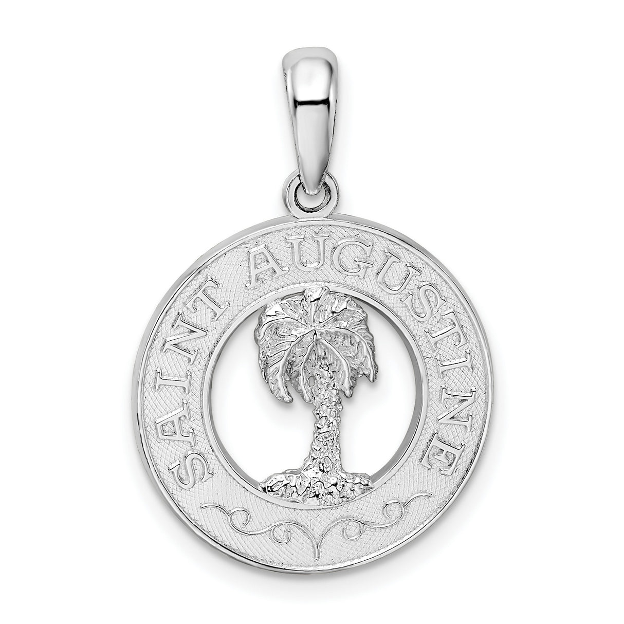 Sterling Silver Saint Augustine Pendant with Palm Tree and Scrollwork Design