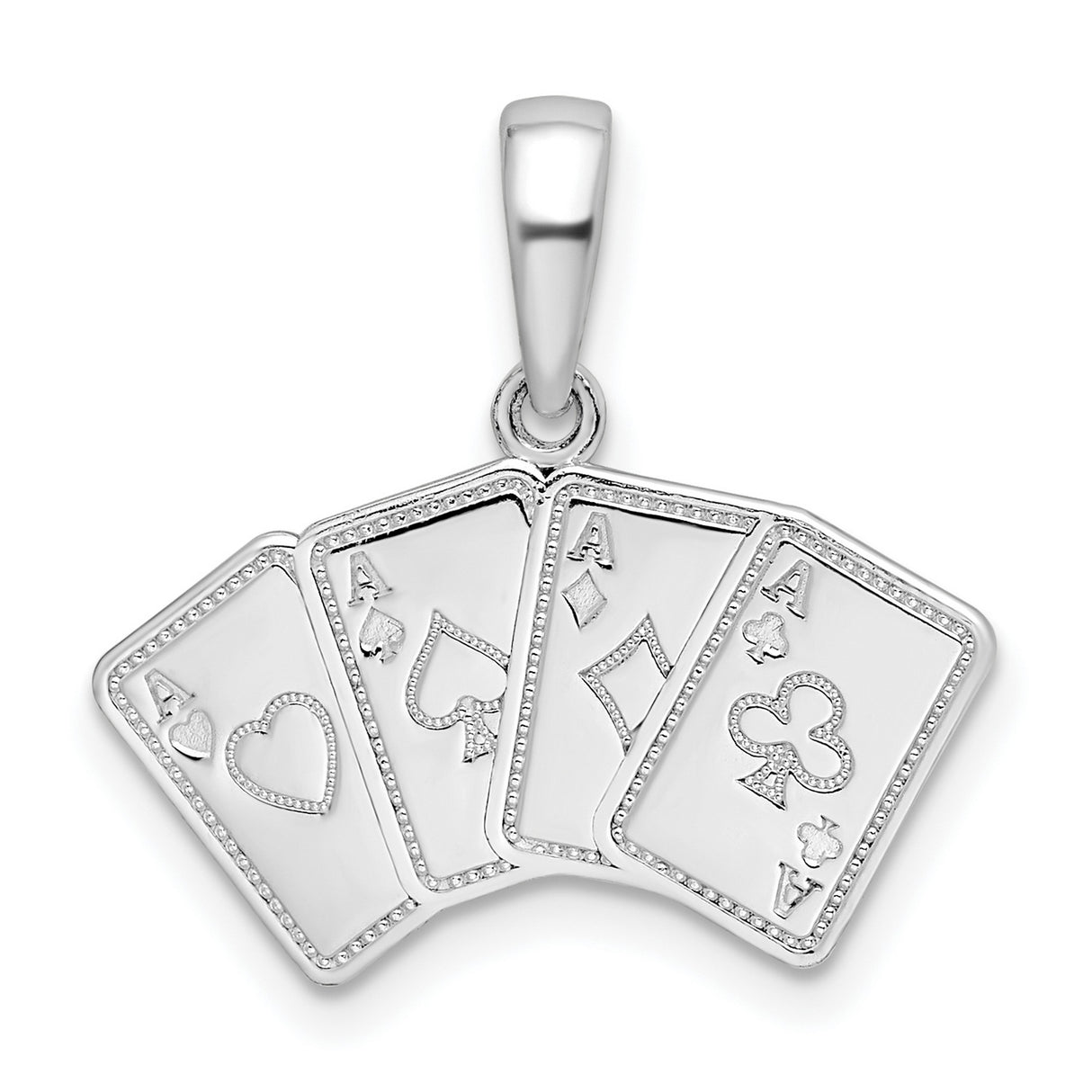Sterling Silver Poker Pendant with Four Aces, Casino Card Charm Design for Men or Unisex Wear