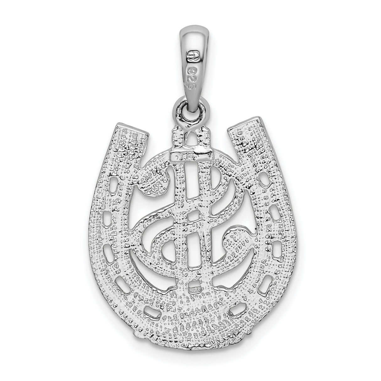 Sterling Silver Dollar Sign Pendant with Horseshoe, Urban Style Symbol of Wealth and Luck for Men
