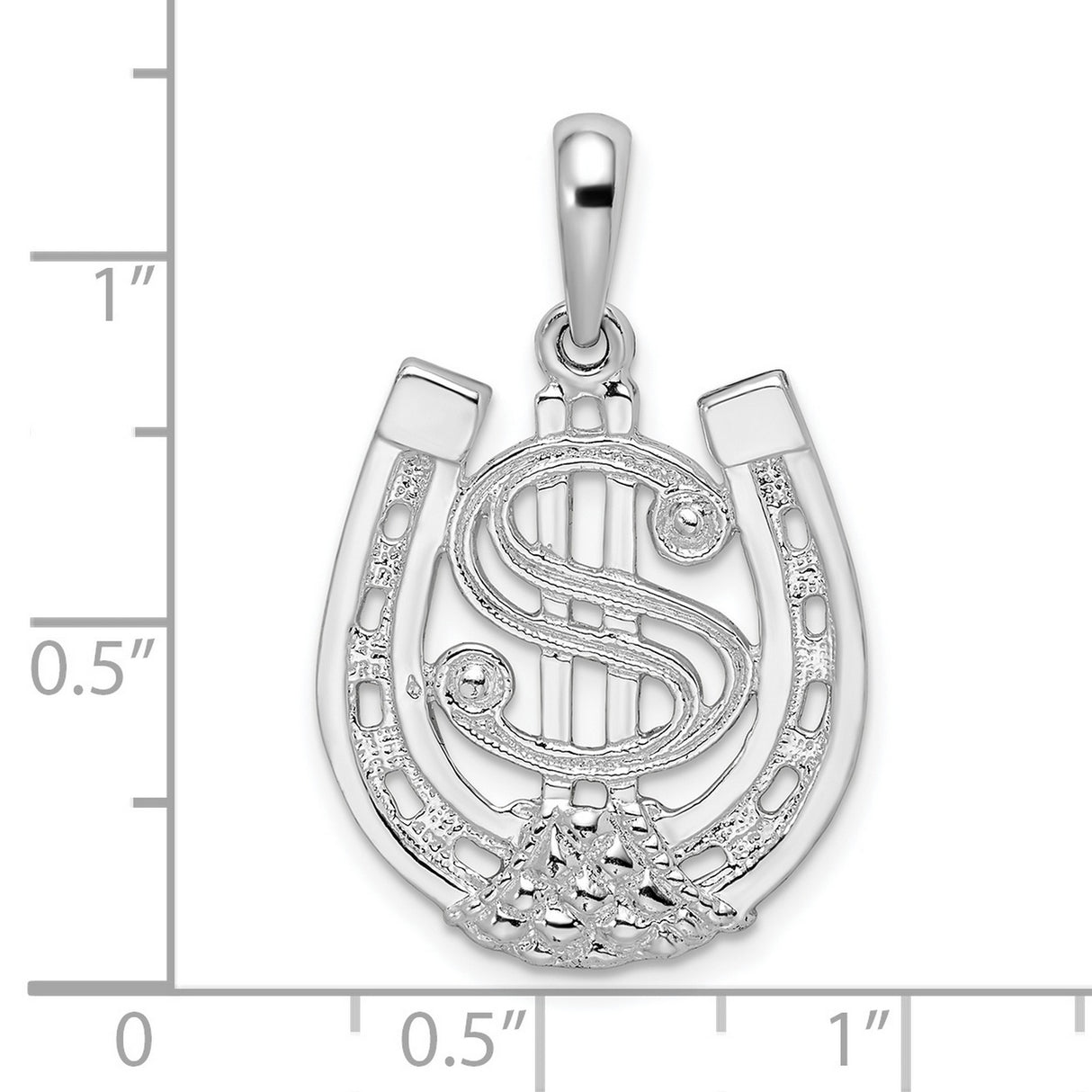 Sterling Silver Dollar Sign Pendant with Horseshoe, Urban Style Symbol of Wealth and Luck for Men