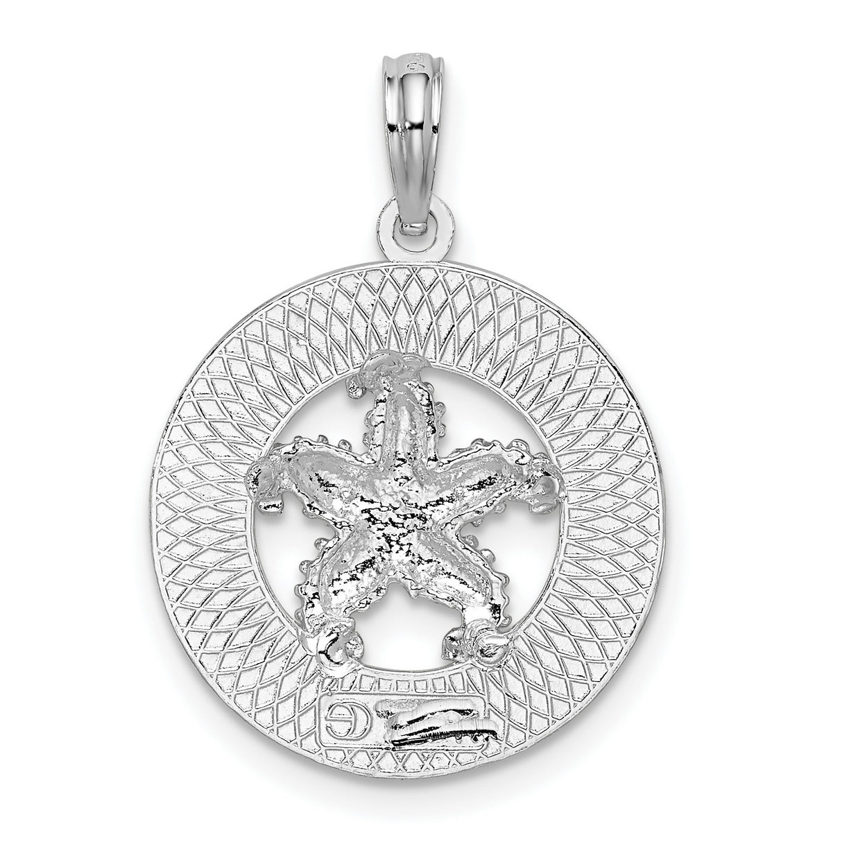Sterling Silver Starfish Pendant with Textured Circle, Nautical Ocean Theme
