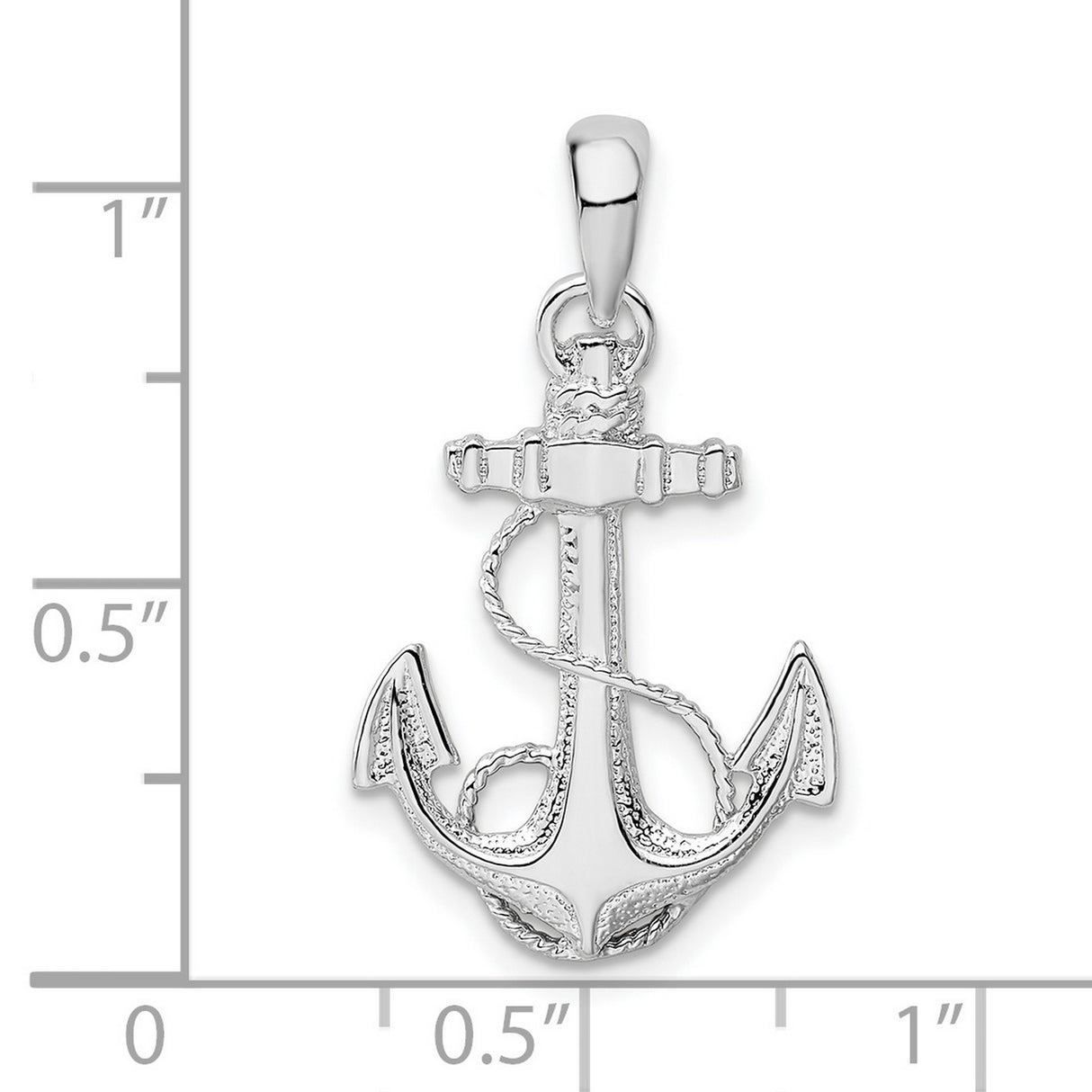 Polished Textured Anchor with Rope Charm Pendant in Real 925 Sterling Silver