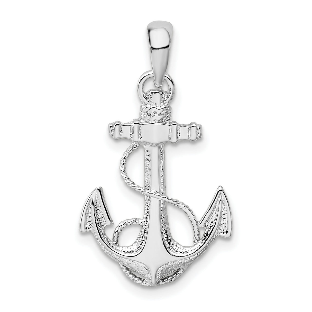 Polished Textured Anchor with Rope Charm Pendant in Real 925 Sterling Silver