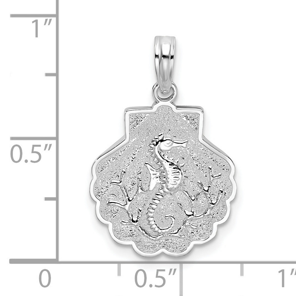 Sterling Silver Seahorse Pendant with Textured Seashell Design, Ocean Theme for Women