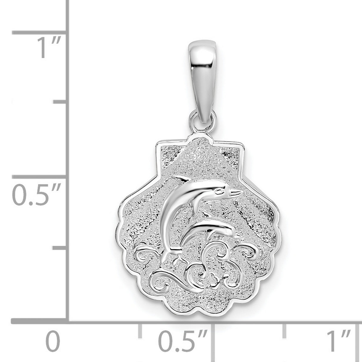 Sterling Silver Dolphin Pendant with Two Dolphins and Scallop Shell Ocean Theme