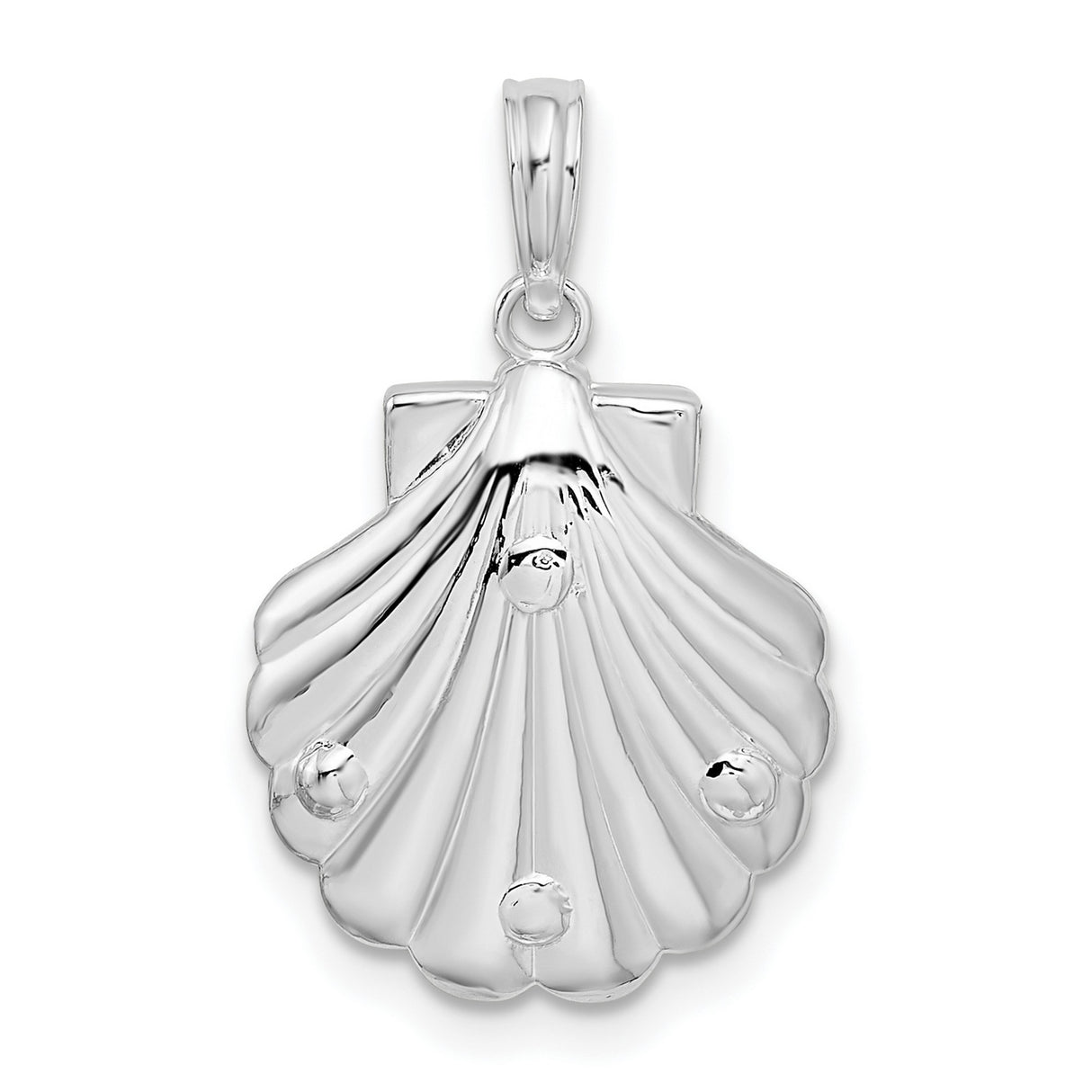 Sterling Silver Scallop Shell Pendant with Our Lady of Lourdes Engraving, Catholic Charm for Women