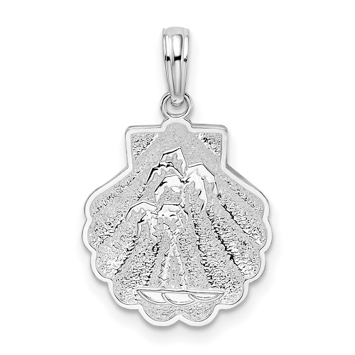 Sterling Silver Scallop Shell Pendant with Our Lady of Lourdes Engraving, Catholic Charm for Women