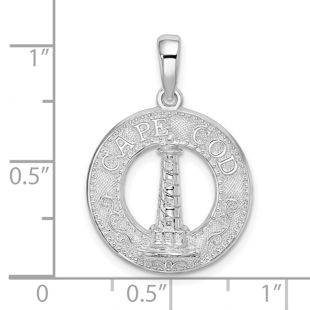 Polished Cape Cod with Lighthouse Circle Charm Pendant in Real 925 Sterling Silver