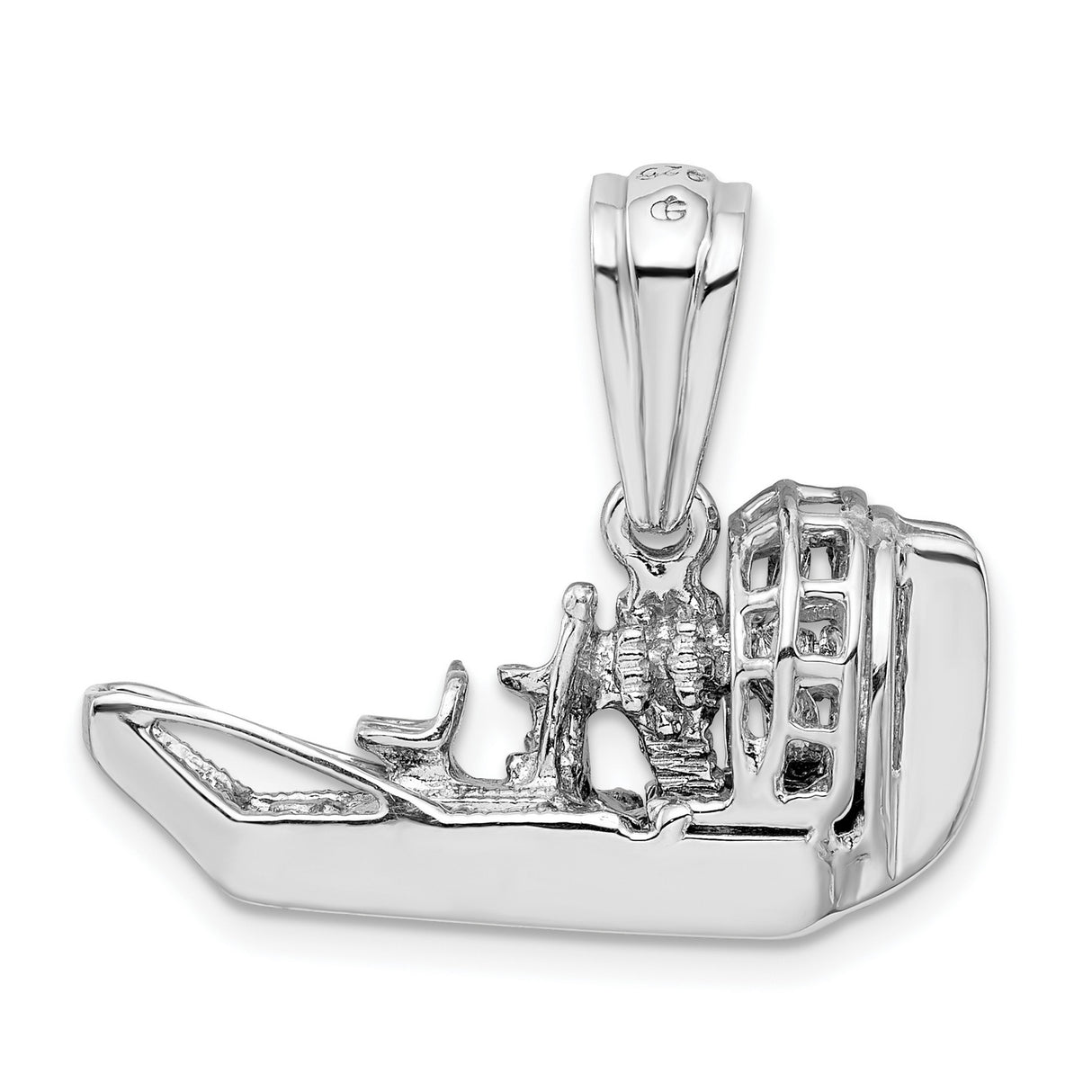 Sterling Silver 3D Airboat Pendant with Detailed Fan and Seats, Outdoor Adventure Jewelry