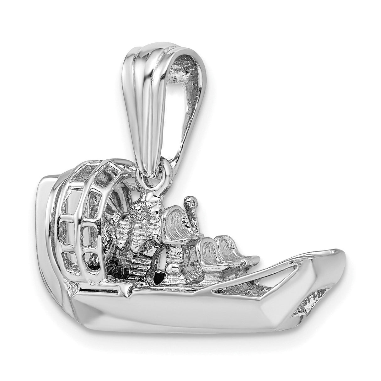 Sterling Silver 3D Airboat Pendant with Detailed Fan and Seats, Outdoor Adventure Jewelry