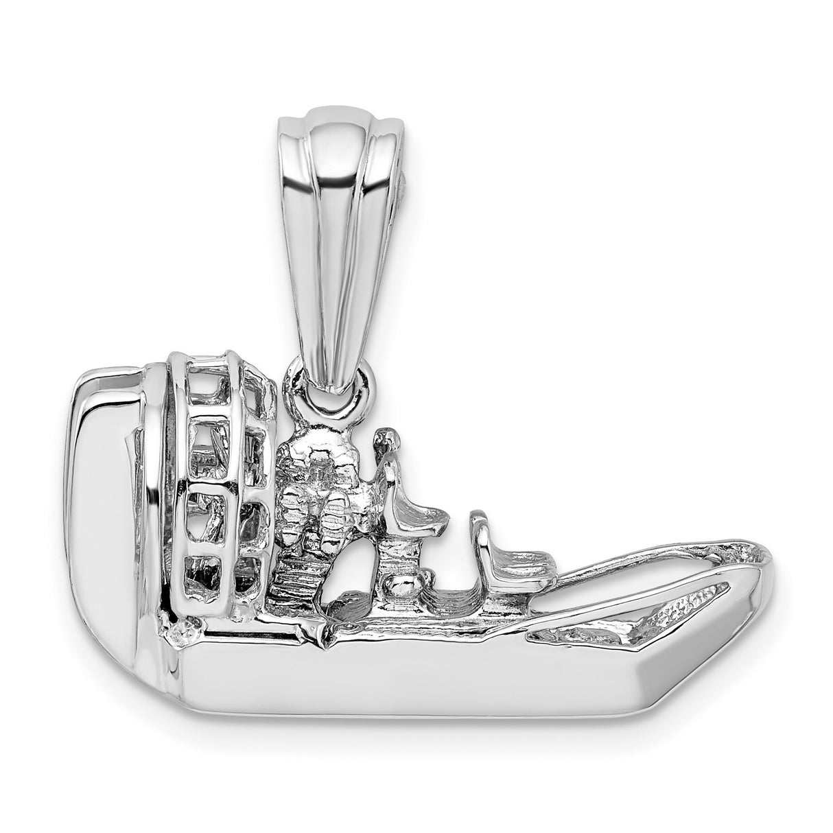 Sterling Silver 3D Airboat Pendant with Detailed Fan and Seats, Outdoor Adventure Jewelry