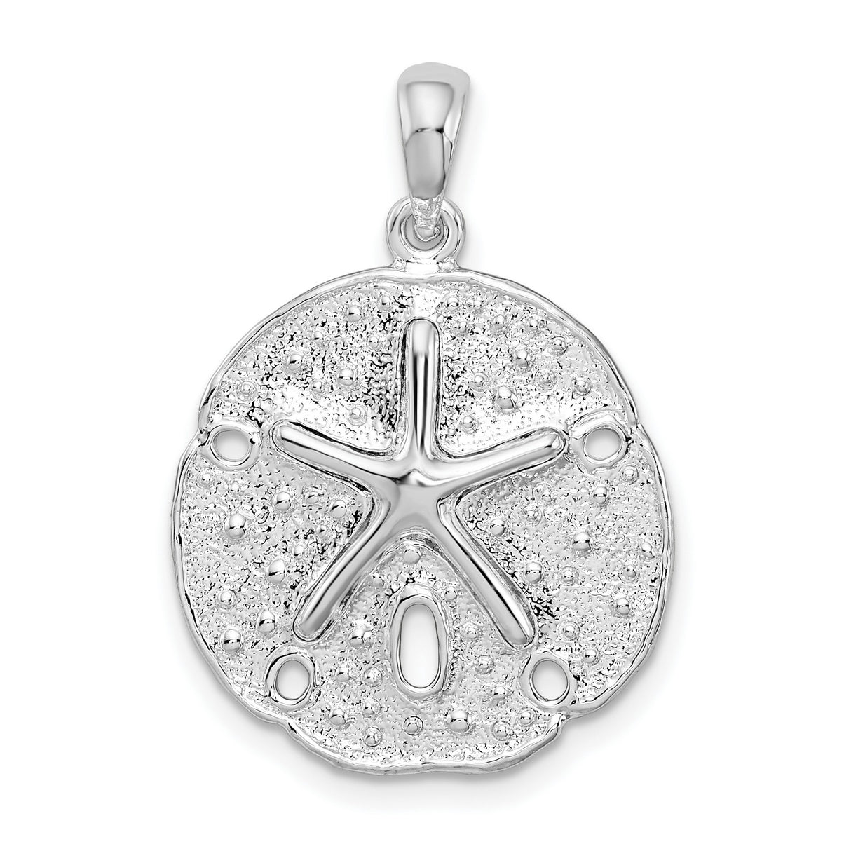 Sterling Silver Sand Dollar Pendant with Textured Finish and Star Pattern Design