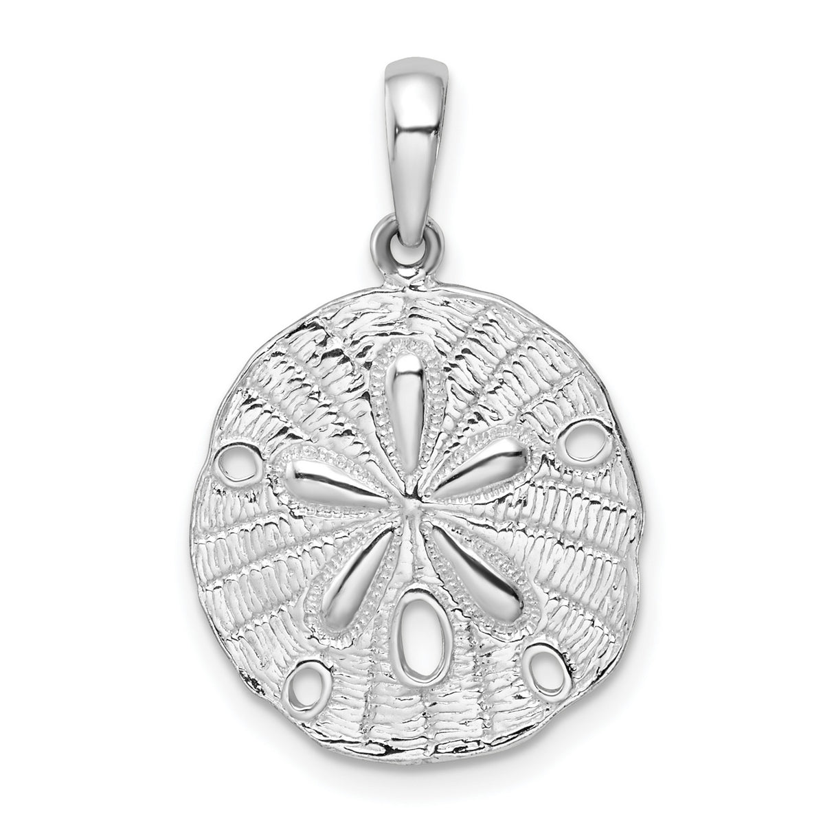 Polished Textured Sand Dollar Charm Pendant in Real 925 Sterling Silver