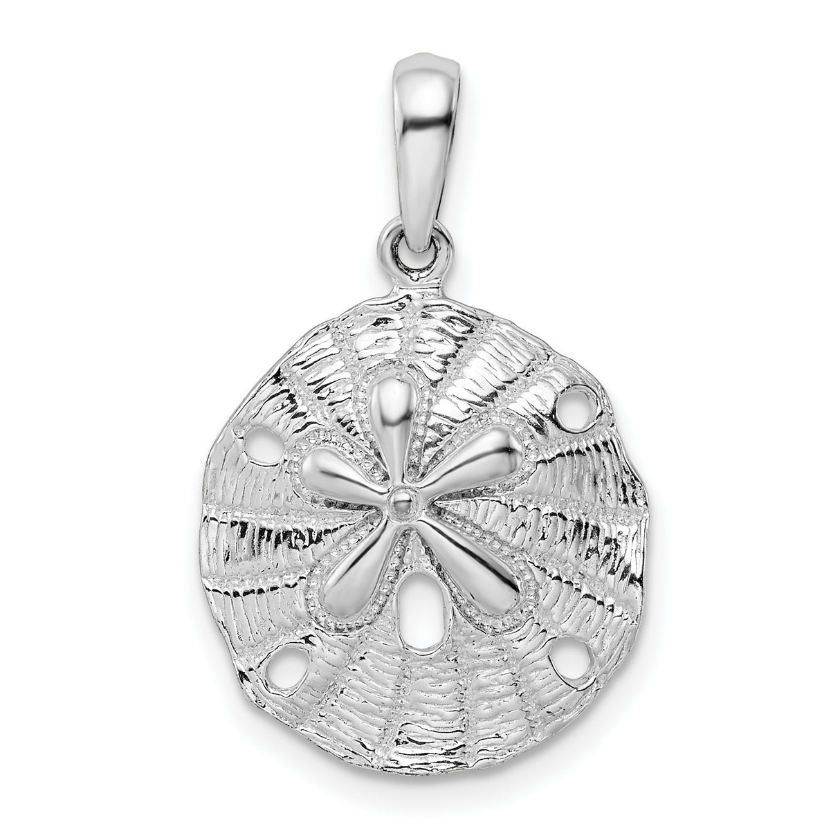 Sterling Silver Sand Dollar Pendant with Textured Beveled Design, Ocean-Inspired Coastal Charm